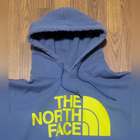 The North Face Men's Large Grey/blue Hoodie With Bold Yellow Logo Print C13 - Picture 6 of 7
